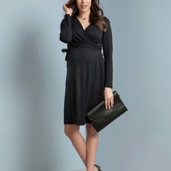 NWOT Seraphine Black Mock Wrap Maternity & Nursing Dress - size 4 - Picture 3 of 7
